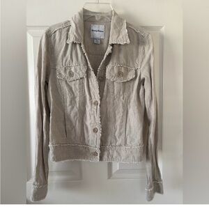 Tommy Bahama Beige Frayed-Trim Linen Jacket XXS